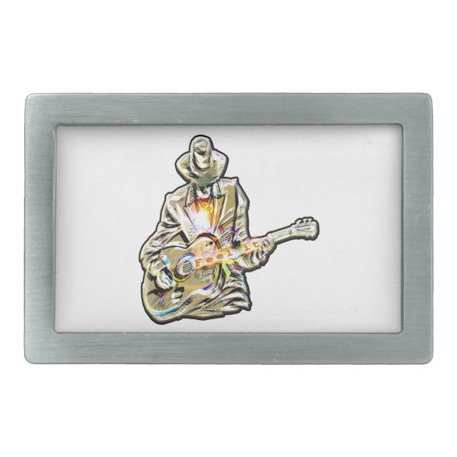 Blues Guitarist – Feel the Music Art Belt Buckle (Front)