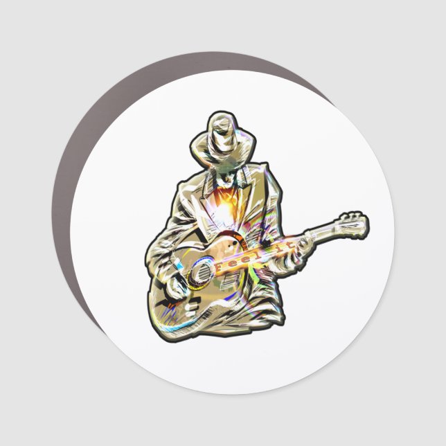 Blues Guitarist – Feel the Music Art Car Magnet (Front)