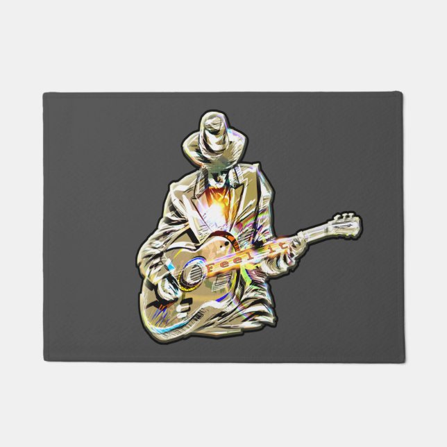 Blues Guitarist – Feel the Music Art Doormat (Front)