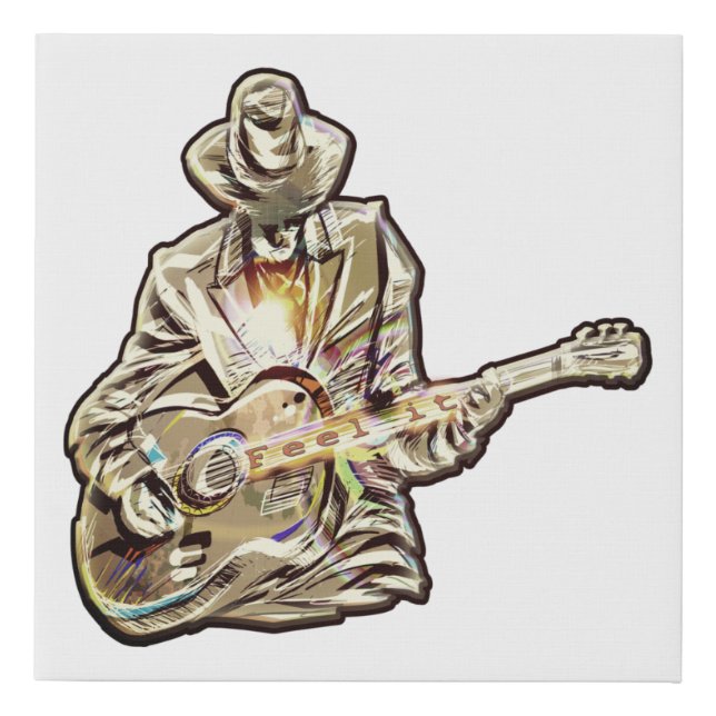 Blues Guitarist – Feel the Music Art Faux Canvas Print (Front)