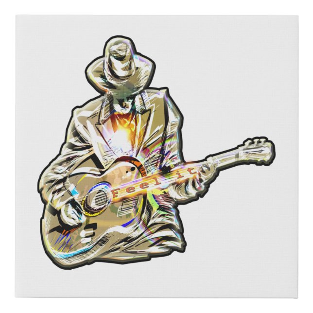 Blues Guitarist – Feel the Music Art Faux Canvas Print (Front)