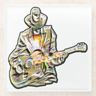 Blues Guitarist – Feel the Music Art Glass Coaster