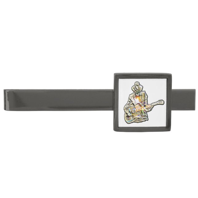 Blues Guitarist – Feel the Music Art Gunmetal Finish Tie Bar (Front)