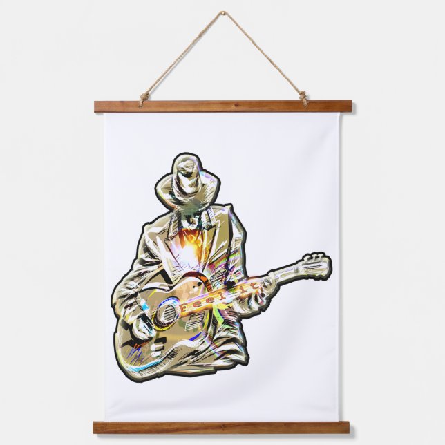 Blues Guitarist – Feel the Music Art Hanging Tapestry (Front)