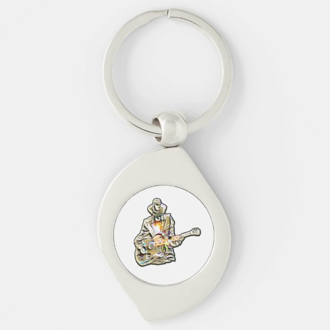 Blues Guitarist – Feel the Music Art Keychain (Front)