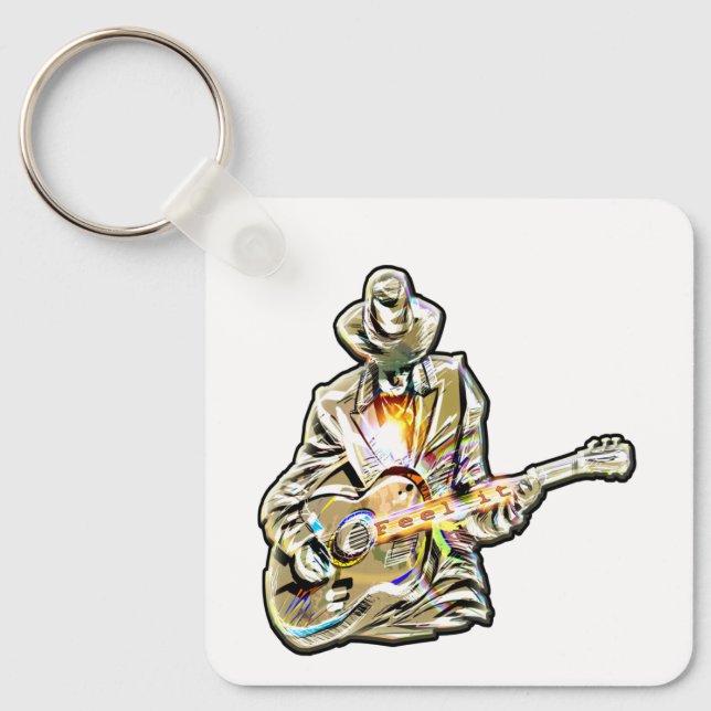 Blues Guitarist – Feel the Music Art Keychain (Front)