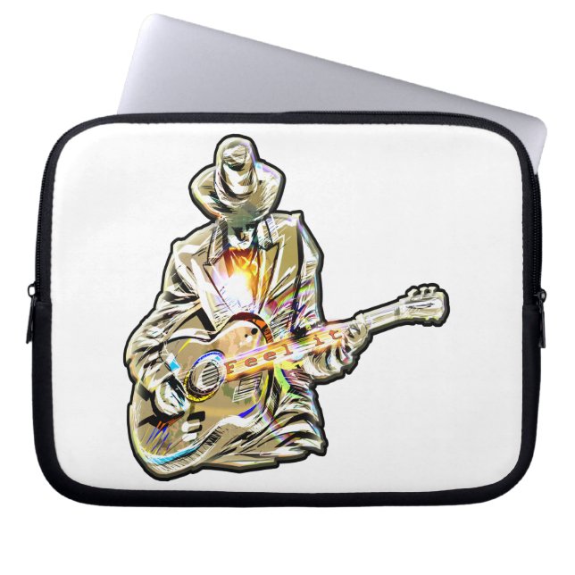 Blues Guitarist – Feel the Music Art Laptop Sleeve (Front)