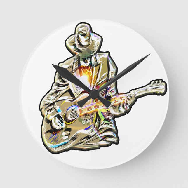 Blues Guitarist – Feel the Music Art Round Clock (Front)