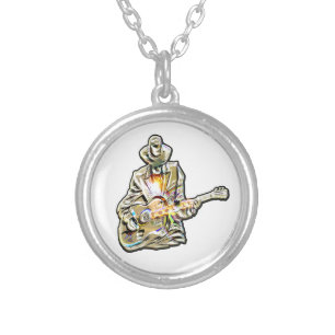 Blues Guitarist – Feel the Music Art Silver Plated Necklace