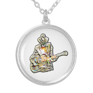 Blues Guitarist – Feel the Music Art Silver Plated Necklace