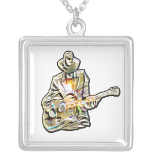 Blues Guitarist – Feel the Music Art Silver Plated Necklace