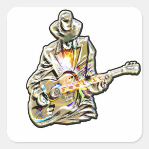 Blues Guitarist – Feel the Music Art Square Sticker
