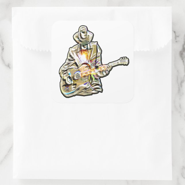 Blues Guitarist – Feel the Music Art Square Sticker (Bag)