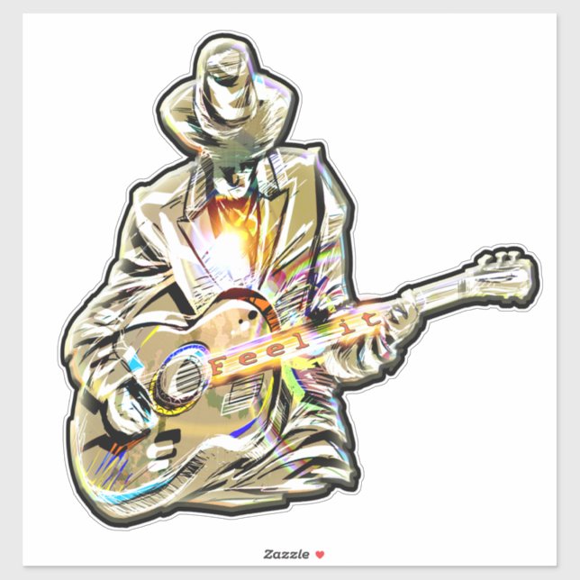 Blues Guitarist – Feel the Music Art Sticker (Sheet)