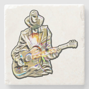 Blues Guitarist – Feel the Music Art Stone Coaster