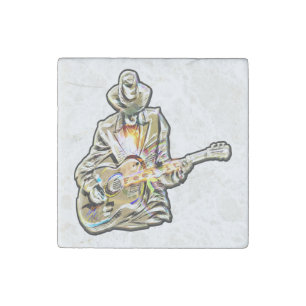 Blues Guitarist – Feel the Music Art Stone Magnet