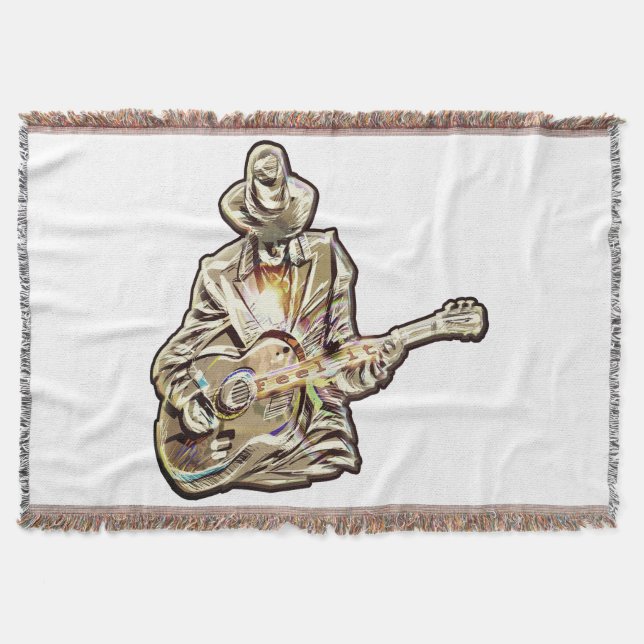 Blues Guitarist – Feel the Music Art Throw Blanket (Front)
