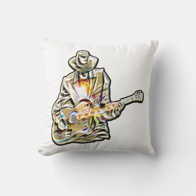 Blues Guitarist – Feel the Music Art Throw Pillow (Front)
