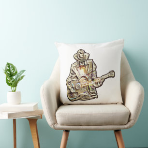 Blues Guitarist – Feel the Music Art Throw Pillow
