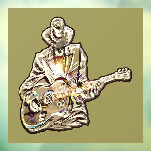 Blues Guitarist – Feel the Music Art Window Cling (Sheet 3)