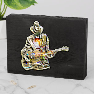 Blues Guitarist – Feel the Music Art Wooden Box Sign