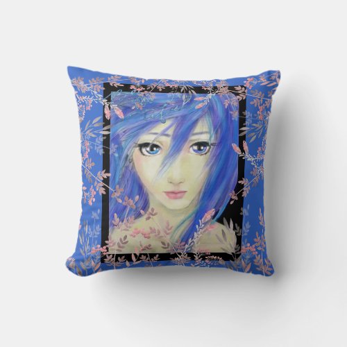 Blues Have It Original Anime Character Throw Pillow