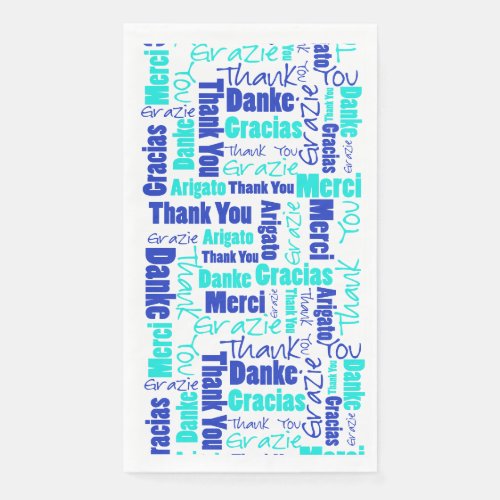 Blues Multilingual Thanks Typography Collage Paper Guest Towels