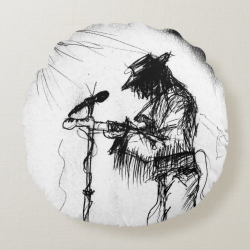 Blues Music Guitar Player and Band on Stage Round Pillow