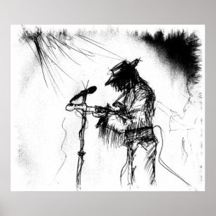 Blues Music Live Band Guitar Sketch Art Poster