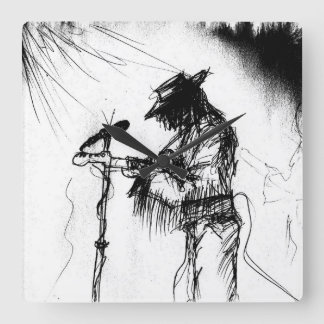 Blues Music Live Band Guitar Sketch Art Square Wall Clock
