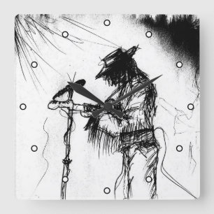 Blues Music Live Band Guitar Sketch Art Square Wall Clock