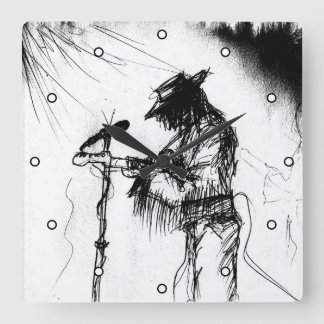 Blues Music Live Band Guitar Sketch Art Square Wall Clock