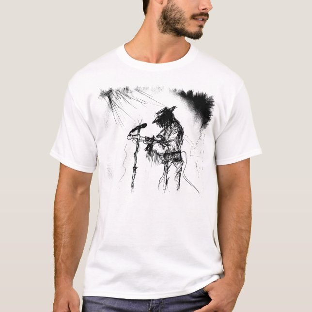 Blues Music Live Band Guitar Sketch Art T-Shirt (Front)