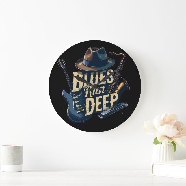 Blues Music Retro Aesthetic Vintage Jazz Large Clock (Home)