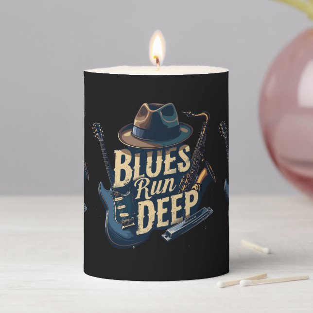 Blues Music Retro Aesthetic Vintage Jazz Pillar Candle (In Situ)