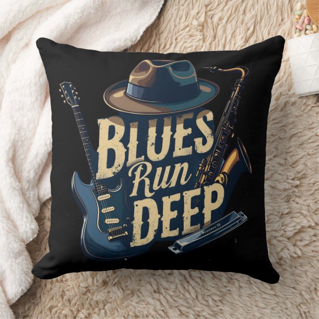 Blues Music Retro Aesthetic Vintage Jazz Throw Pillow (Blanket)