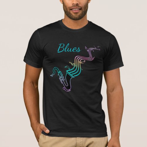 Blues Music Saxophone and Musical Notes T_Shirt