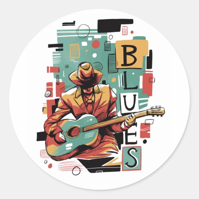 Blues musician abstract classic round sticker (Front)