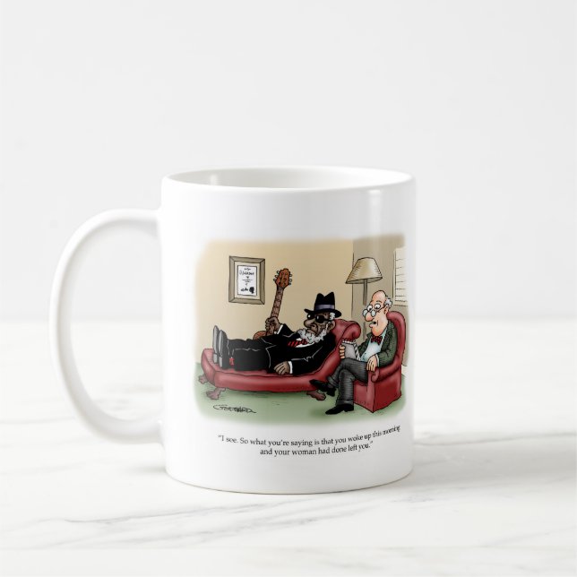 Blues musician in therapy coffee mug (Left)