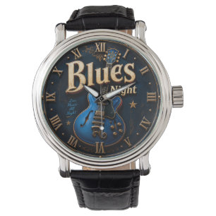 Blues Night Guitar Vintage Electric Guitar Decor Watch
