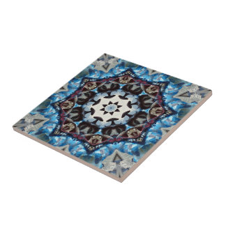 Blues Octagon Kaleidoscope Ceramic Tile