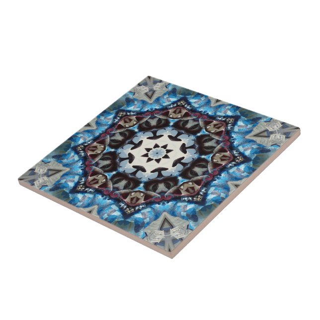 Blues Octagon Kaleidoscope Ceramic Tile (Side)