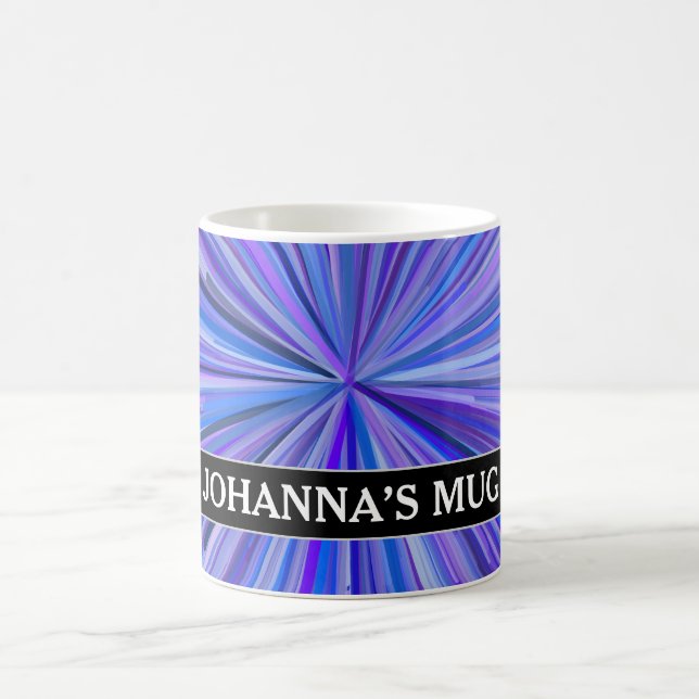 Blues & Purples Line Burst Pattern + Custom Name Coffee Mug (Center)