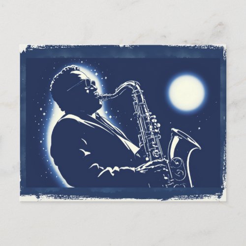 Blues Saxophone Player Pop Art Musicians Music Postcard