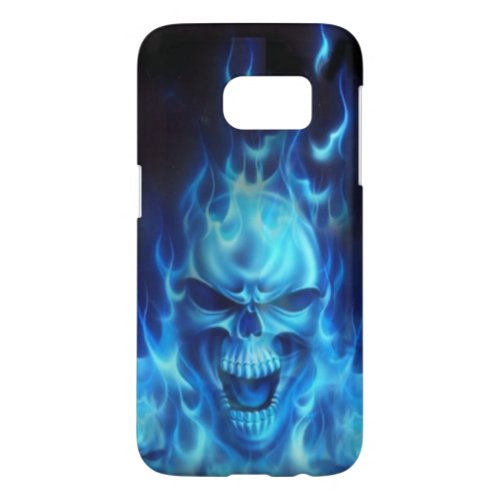 blues skull heads with flames tribal art samsung galaxy s7 case