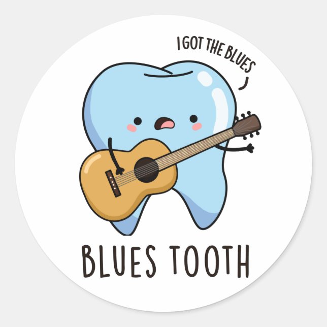 Blues Tooth Funny Dental Music Pun  Classic Round Sticker (Front)