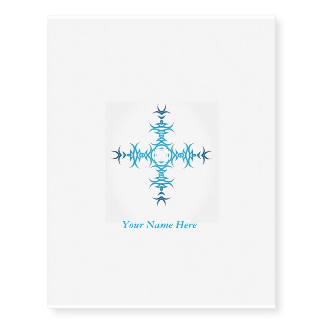Blues Tribal Cross Temporary Tattoo (Front)