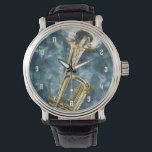 Blues Trumpet Wrist Watch<br><div class="desc">A blue and golden trumpet painting design for the musician and trumpet player in your life.</div>
