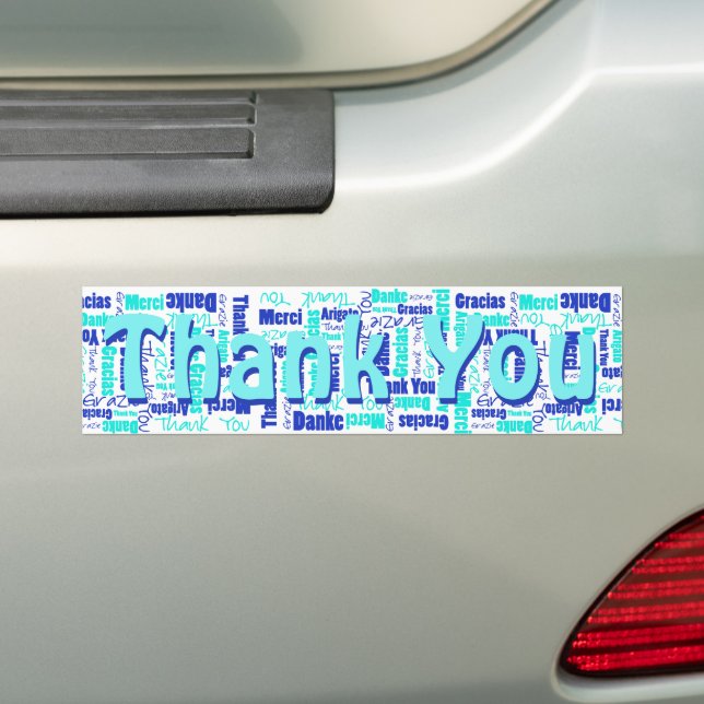 Blues Typography Multilingual Thank You Bumper Sticker (On Car)