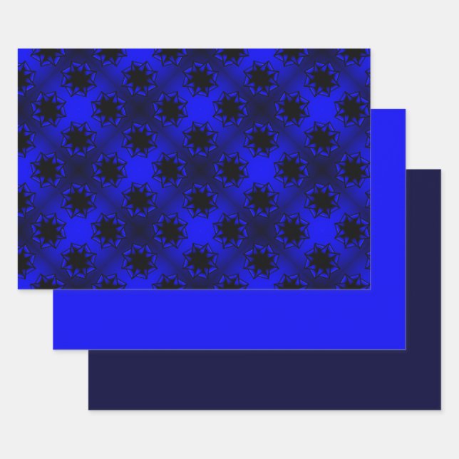 Bluest Blue Gradient Star Bow Wrapping Paper Sheets (Set)